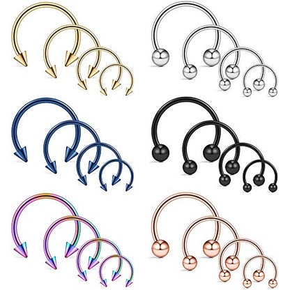 Ruifan 10-24PCS 16G Surgical Steel Nose Septum Horseshoe Hoop Earring Eyebrow Tragus Lip Piercing Ring - style: 24PCS - Option D