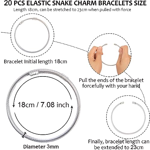 ZYEHXED 20 Pieces Snake Charm Bracelet Stainless Steel 3mm Expandable Charm Bangle Bracelets Silver Adjustable Friendship Snake Bracelet DIY Charm Bracelet for Women Jewelry Christmas Birthday Gifts - color: 20PCS Charm Bracelets