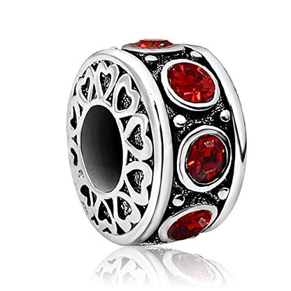Birthstone Birthday Compatible With Pandora Charms Bracelet | Heart, Birthstone, Birthday Cake, Womens Bead Charms for Bracelets, Christmas Jewelry - style: Red July Birthstone