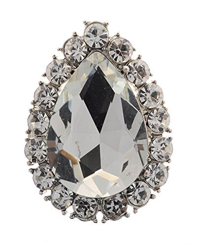 NYFASHION101 Radiant Teardrop Stone Adjustable Cocktail Statement Ring - color: Clear/Silver-Tone