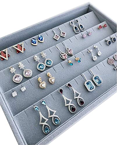 Premium Quality Grey Velvet Stackable Organizer Tray Earrings Jewelry Storage Store Home Organization Closet Drawer Inserts Dividers - size: Stud Earrings