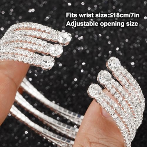 Suyi Rhinestone Bracelet for Women Silver Multilayer Cuff Bracelet Crystal Bridal Bracelets - color: Silver 4