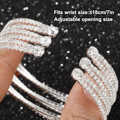 Suyi Rhinestone Bracelet for Women Silver Multilayer Cuff Bracelet Crystal Bridal Bracelets - color: Silver 4