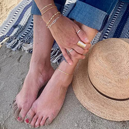 Pencros Dainty Layered Anklet,14K Gold Filled Cute Beads Satellite Chain Heart Boho Adjustable Anklets for Women - color: Anchor Chain Gold