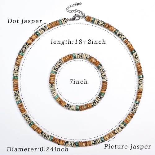 Beaded Necklaces for Women 3Pcs Colorful Boho Gemstone Bead Choker Summer Natural Stone Surfer Beach Bead Necklace Bracelets Earring Set Handmade Jewelry for Women Gift Jewelry Sets - color: 01-brown