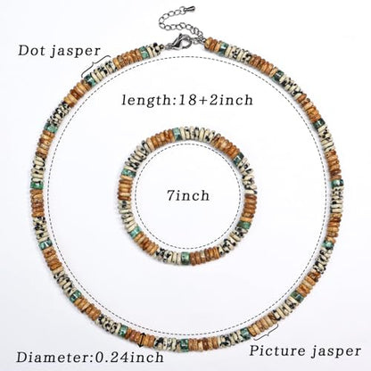 Beaded Necklaces for Women 3Pcs Colorful Boho Gemstone Bead Choker Summer Natural Stone Surfer Beach Bead Necklace Bracelets Earring Set Handmade Jewelry for Women Gift Jewelry Sets - color: 01-brown
