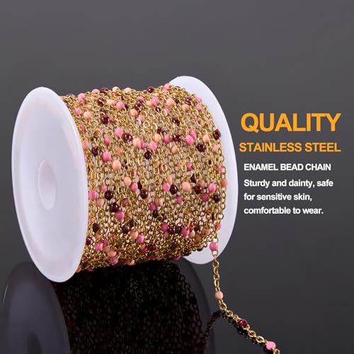 KYUNHOO 5M Stainless Steel Gold Chain for Jewelry Making Thin Cable Links | 16.4 Feet Colorful Beaded Chains with Clasps Jewelry Findings for Necklace Bracelet Crafting - color: gold-purple pink
