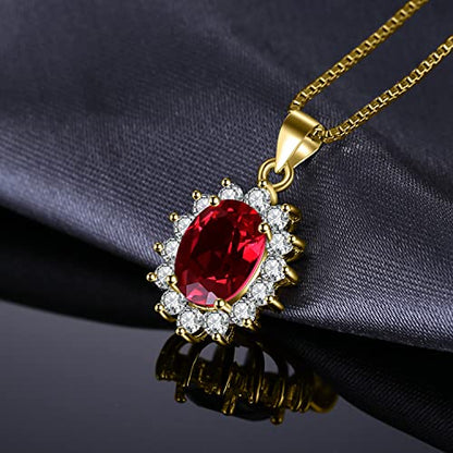 JewelryPalace Princess Diana Kate Middleton Natural Amethyst Citrine Garnet Peridot Topaz Created Ruby Sapphire Simulated Emerald Pendant Necklace for Women, 925 Sterling Silver Gemstone Jewelry Set - color: Q-Yellow Gold Plated-garnet