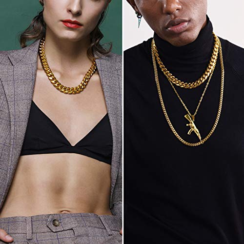 GoldChic JEWELRY Chunky Cuban Chains for Men,Stainless Steel Cuban Chain Necklace, Venetian Chain Curb Chain Hip Hop Jewelry,4/6/9/12/14mm Width,14-30 inch Length, Black/Gold Plated/Silver - color: Gold, size: 20"(51cm), style: Cuban Chain-14MM width