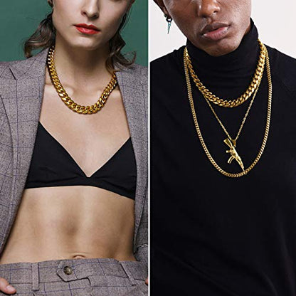 GoldChic JEWELRY Chunky Cuban Chains for Men,Stainless Steel Cuban Chain Necklace, Venetian Chain Curb Chain Hip Hop Jewelry,4/6/9/12/14mm Width,14-30 inch Length, Black/Gold Plated/Silver - color: Gold, size: 20"(51cm), style: Cuban Chain-14MM width