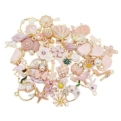 30pcs Mixed Enamel Charms Pendants for Jewelry Making Bulk lot Necklace Earrings Bracelet Craft Findings - color: Pink