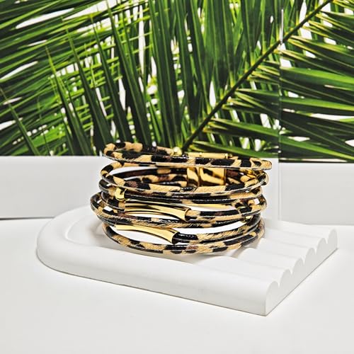 ZMANYIJEW Leather Wrap Bracelets for Women,Boho Cuff Bracelets Multi-Layer Crystal Beads Cuff Bracelet Multilayered Leopard Leather Braided Bangle Wrist Cuff Bangles - style: Leopard