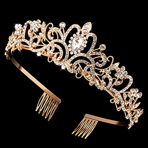 Crystal Tiara Crowns For Women Girls Princess Elegant Crown with Combs Women's Headbands Bridal Wedding Prom Birthday Party - color: Gold Crown 5PCS, size: 5Pcs