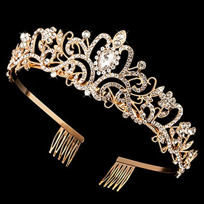 Crystal Tiara Crowns For Women Girls Princess Elegant Crown with Combs Women's Headbands Bridal Wedding Prom Birthday Party - color: Gold Crown 5PCS, size: 5Pcs