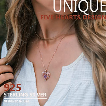 5 Heart I Love You Necklace for Women, Birthstone Crystal Pendant, Birthday Gift for Her, Wife, Mom, Rose Gold or Gunmetal Plated, 925 Sterling Silver Chain 18"+2" - color: 10-October-Pink Tourmaline Quartz Rose-Rose Gold Plated
