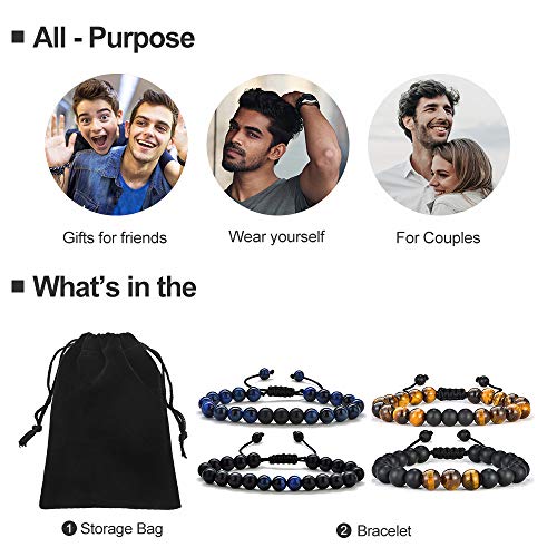 M MOOHAM Mens Bracelet - Beaded Natural Stone 8mm Tiger Eye Matte Agate Lava Rock Bracelets for Men Teen Boys Grandpa Dad Birthday Gifts Jewelry - style: 4 Pcs Tiger Eye&Matte Agate