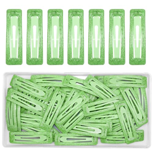 49 Pcs Cute Metal Glitter Rectangular Snap Hair Clips for Women & Girls - Strong Hold Small Barrettes for All Hair Types Thin Fine Hair Accessories (Glitter-Green) - color: Glitter-Green