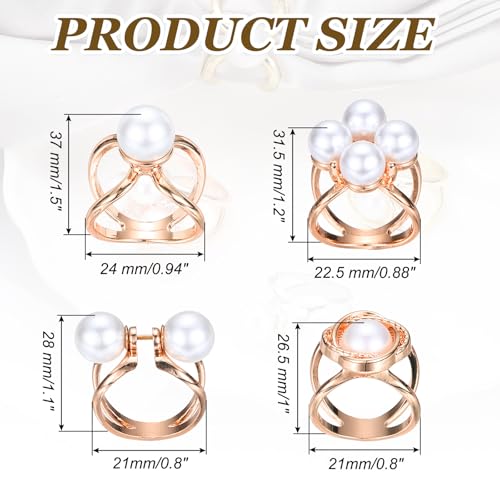 PATIKIL Scarf Rings for Women, Pearl Flower Scarf Ring Buckle and Slides for Women Metal T-shirt Ties Clip for Dress Coat - color: Rose Gold