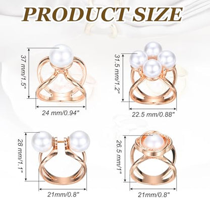 PATIKIL Scarf Rings for Women, Pearl Flower Scarf Ring Buckle and Slides for Women Metal T-shirt Ties Clip for Dress Coat - color: Rose Gold
