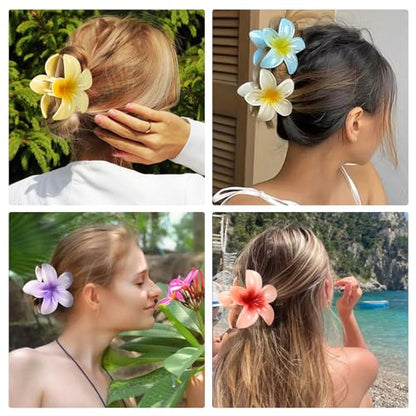 HAPTIME 10 Pack Flower Hair Clips, Beach Hair Accessories, Preppy Claw Clips, Plumeria Hair Clip, Hawaiian Claw Clips, Gifts for Women Teen Girls