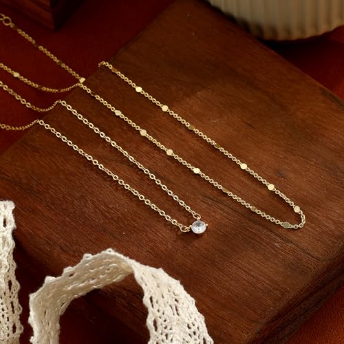 Coshilta Layered Gold Necklaces for Women, 14K Plated Gold Sterling Silver Plated Dainty Pendant Necklace Set with Cubic Zirconia,Stackable Chain Choker,Trendy Personalized Jewelry Gift Non Tarnish - style: C-N0518-CZ