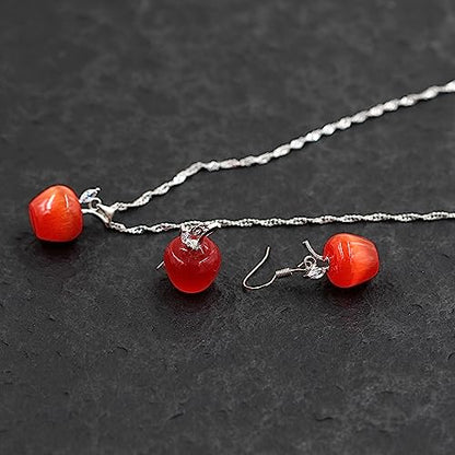 Uloveido Apple Necklace and Earrings Set for Women Cute Apple Jewelry Set for Teacher Mom YL007 - color: Red