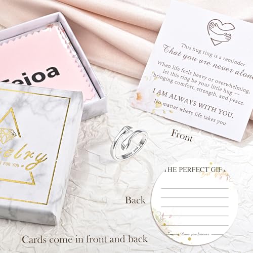 Sterling Silver Hug Ring for Women Teen Girls Adjustable Love Promise Ring Inspirational Open Rings Mothers Day Birthday Gift for Daughter Granddaughter Mom Wife Best Friend - color: Silver / Gift Box (Always with you)