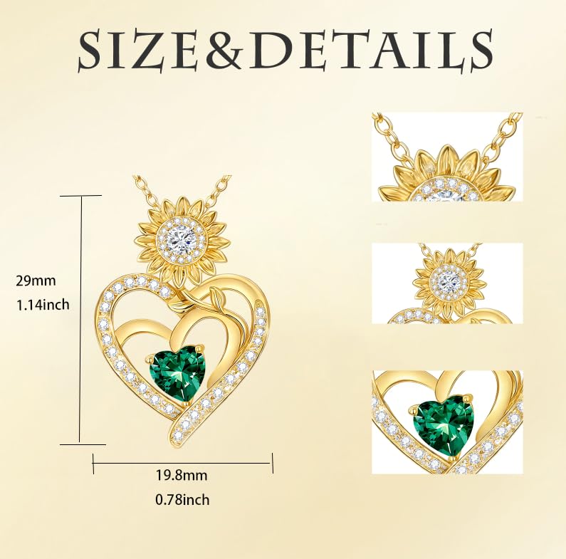 Midari Sunflower Necklace 18k Gold Plated Heart with Brithstone You Are My Sunshine Necklace Anniversary Birthday Sunflower Jewelry Gift for Women Wife Mom - color: 05-May