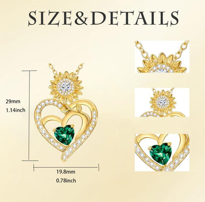 Midari Sunflower Necklace 18k Gold Plated Heart with Brithstone You Are My Sunshine Necklace Anniversary Birthday Sunflower Jewelry Gift for Women Wife Mom - color: 05-May