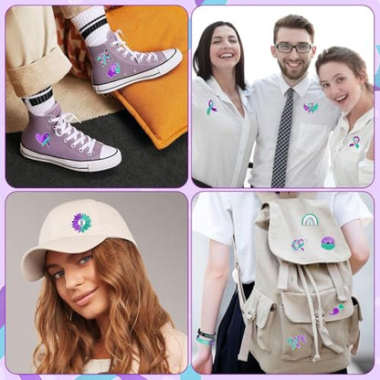 SANNIX 60Pcs Suicide Prevention Awareness Pins, Suicide Awareness Lapel Pin Purple Teal Ribbon Brooch Badges for Social Public Charity Event Party Favors - style: Suicide Prevention Awareness