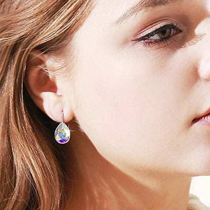 Xuping Jewelry Huggies Crystal Teardrop Earrings for Women Clear Crystals Leverback Silver Earring Fashion Party Jewelry Gifts - color: Multi