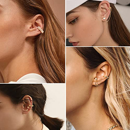 Dochais Ear Cuff Non Piercing for Women Cartilage Clip on Earrings | Gold and Silver Ear Cuffs Helix Cartilage, Fake Earrings, Wrap Earrings, Non Piercing Ear Clip Cartilage - style: A-52 Pcs(Gold/Silver)