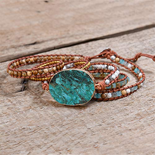 YGLINE Boho Handmade Wrap Leather Tube Crystal Stone Bracelet for Women - color: Jasper-5w