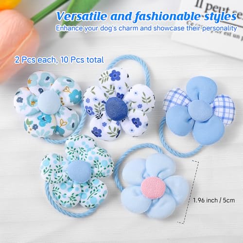 180+ Pcs Blue Dog Hair Accessories Set,Small Dog Hair Bows with Rubber Bands,Cute Puppy Hair Ties,Bowties for Small Dogs Cats,Dog Hair Clip,Floral Bell Collar,Flower Scrunchie - color: Blue