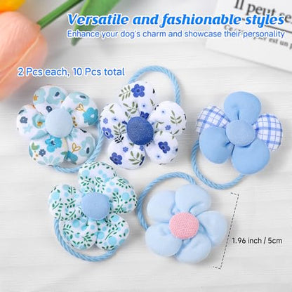 180+ Pcs Blue Dog Hair Accessories Set,Small Dog Hair Bows with Rubber Bands,Cute Puppy Hair Ties,Bowties for Small Dogs Cats,Dog Hair Clip,Floral Bell Collar,Flower Scrunchie - color: Blue