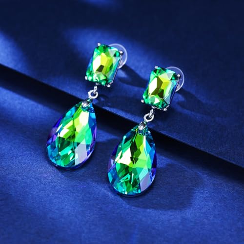 Crystal Heart Teardrop Dangle Earrings for Women Hypoallergenic Multicolor Cubic Zirconia Drop Earrings for Wedding Prom Party Daily Wear - color: Teardropgreen