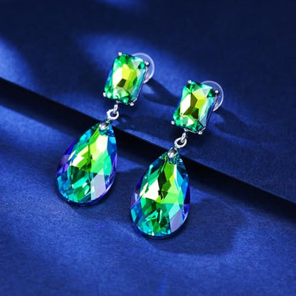 Crystal Heart Teardrop Dangle Earrings for Women Hypoallergenic Multicolor Cubic Zirconia Drop Earrings for Wedding Prom Party Daily Wear - color: Teardropgreen