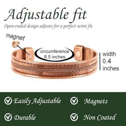 Touchstone Copper magnetic bracelet Tibetan style. Hand forged with solid and high gauge pure copper. Delicate brass inlay. - style: Braided 2