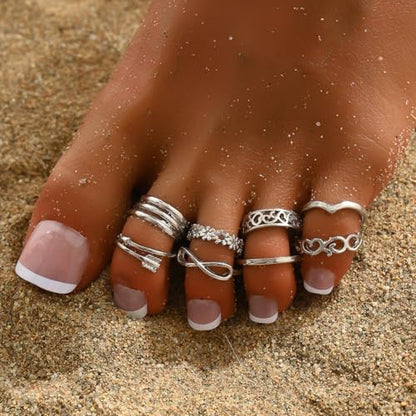 6pcs Gold Toe Rings for Women Adjustable Band Rings Open Toe Ring Set Beach Foot Jewelry Adjustable - style: silver