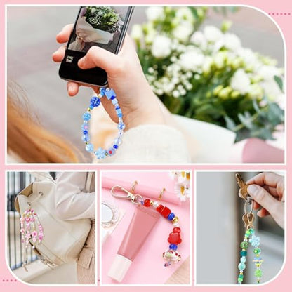Wurosi Acrylic 865PCS Beaded Keychain Making Kit,DIY Bag Charm Kit | Includes Acrylic Heart Flower Alphabet Beads,Key Chain Supplies,Manual,Rope and Packaging Supplies for Jewerly Making Kit - color: 865 Pcs Colorful Bead Kit