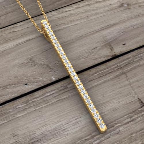 1/10 Carat Diamond Vertical Bar Pendant Necklace in 10K Solid Gold (Silver Chain Included) - color: Yellow Gold