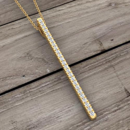 1/10 Carat Diamond Vertical Bar Pendant Necklace in 10K Solid Gold (Silver Chain Included) - color: Yellow Gold