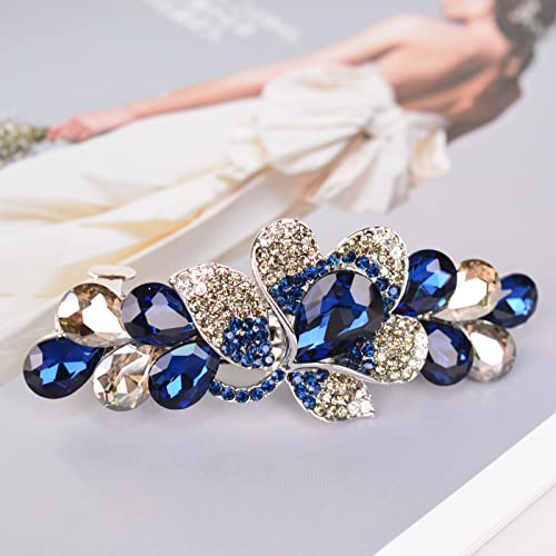 Flower Jewelry Design Hairpin Luxury Rhinestone Hair Barrette Clip Gorgeous Hair Accessories for Women(Deep Blue) - color: Deep Blue