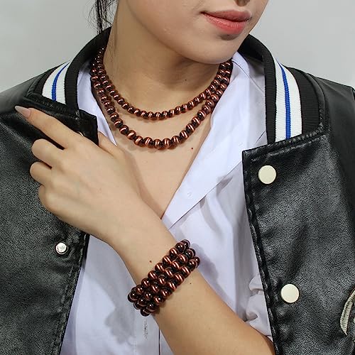 KOSMOS-LI Western Style Multi Layer Necklaces Bracelet Earrings Faux Pearl Cowgirl Beaded Women Jewelry Sets - color: bronze21090