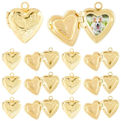 SUNNYCLUE 20Pcs Photo Frame Heart Charm Brass Locket Charms Gold Metal Love Shaped Openable Memory Picture Frame Pendants for Jewelry Making Necklace Earrings Keychain Bag DIY Crafts Memorial Gifts