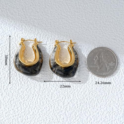Enamel Hoop Earring for Women 18k Gold Plated Chunky Two-Tone U/C Shaped Earring Enamel Jewelry Gift for Wife Girlfriend - color: Black 1