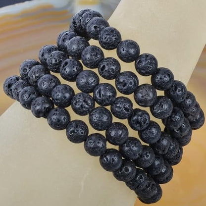 MASSIVE BEADS Handmade Yoga Stretch Elastic Bracelet Natural Stone Crystal Healing Power Energy Gifts for Unisex Adult 4mm 6mm 8mm 10mm - color: Black Lava(Calm), size: 8mm