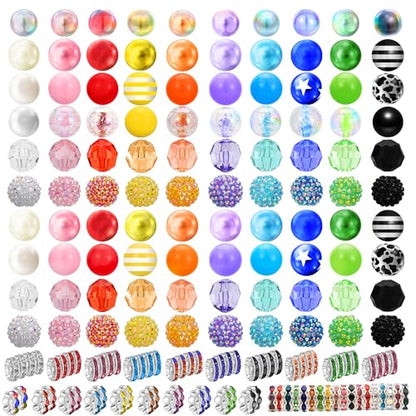 180 PCS Focal Beads for Pen Making, Include 100 PCS 20mm Rhinestone Beads 20 PCS 16mm Bubblegum Bead and 60 PCS Rondelle Spacer Bead, Perfect for DIY Pen Keychain Bracelets Jewelry - color: 180 PCS Round Beads