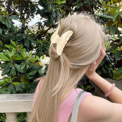 2Pcs Hair Claw Clips for Women Hair Accessories Daily Gift - color: Pink and Cream Yellow
