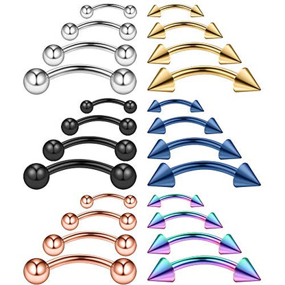 Ruifan 24PCS 16G Surgical Steel Eyebrow Ear Navel Belly Lip Ring Body Piercing Jewelry - color: Mix Color 3#